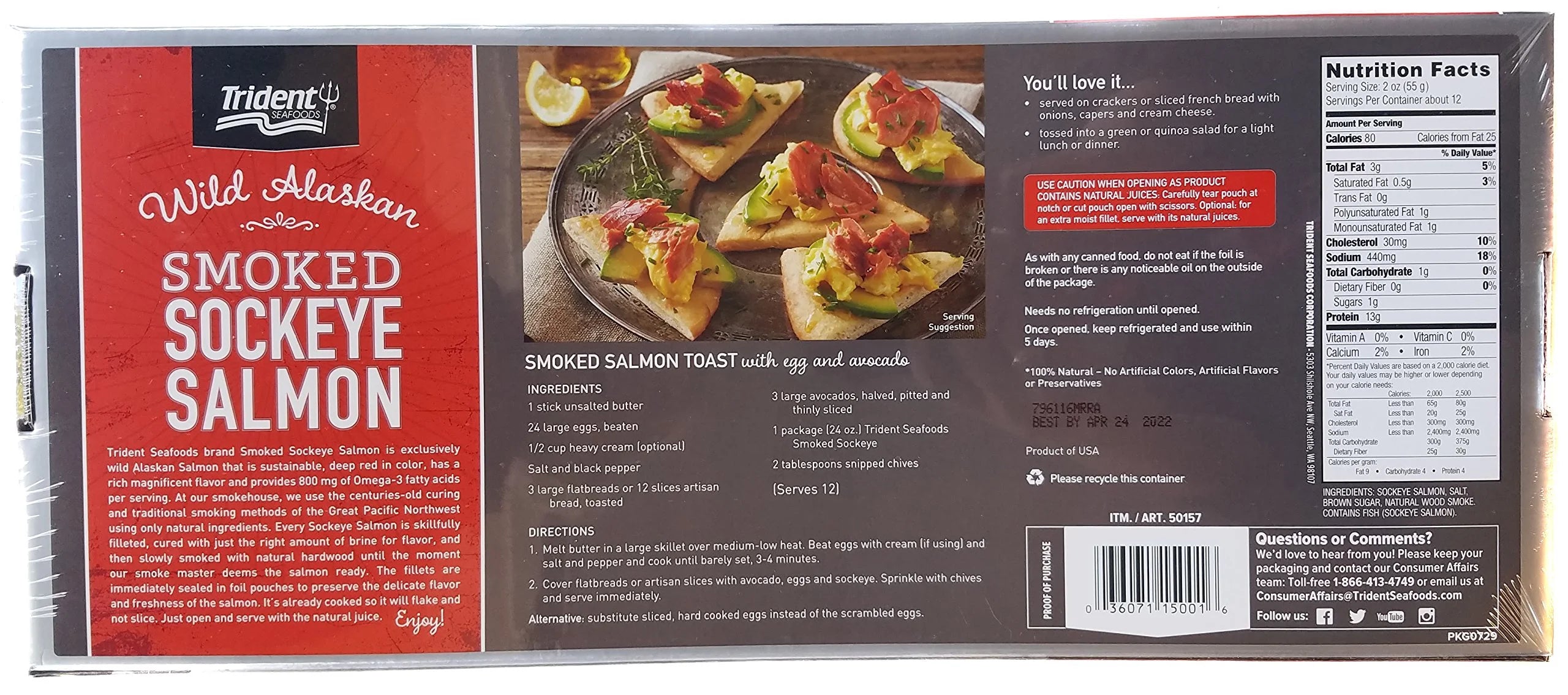 Smoked Sockeye Salmon, 24oz, 2 Pack (Total of 48 ounces) C36751