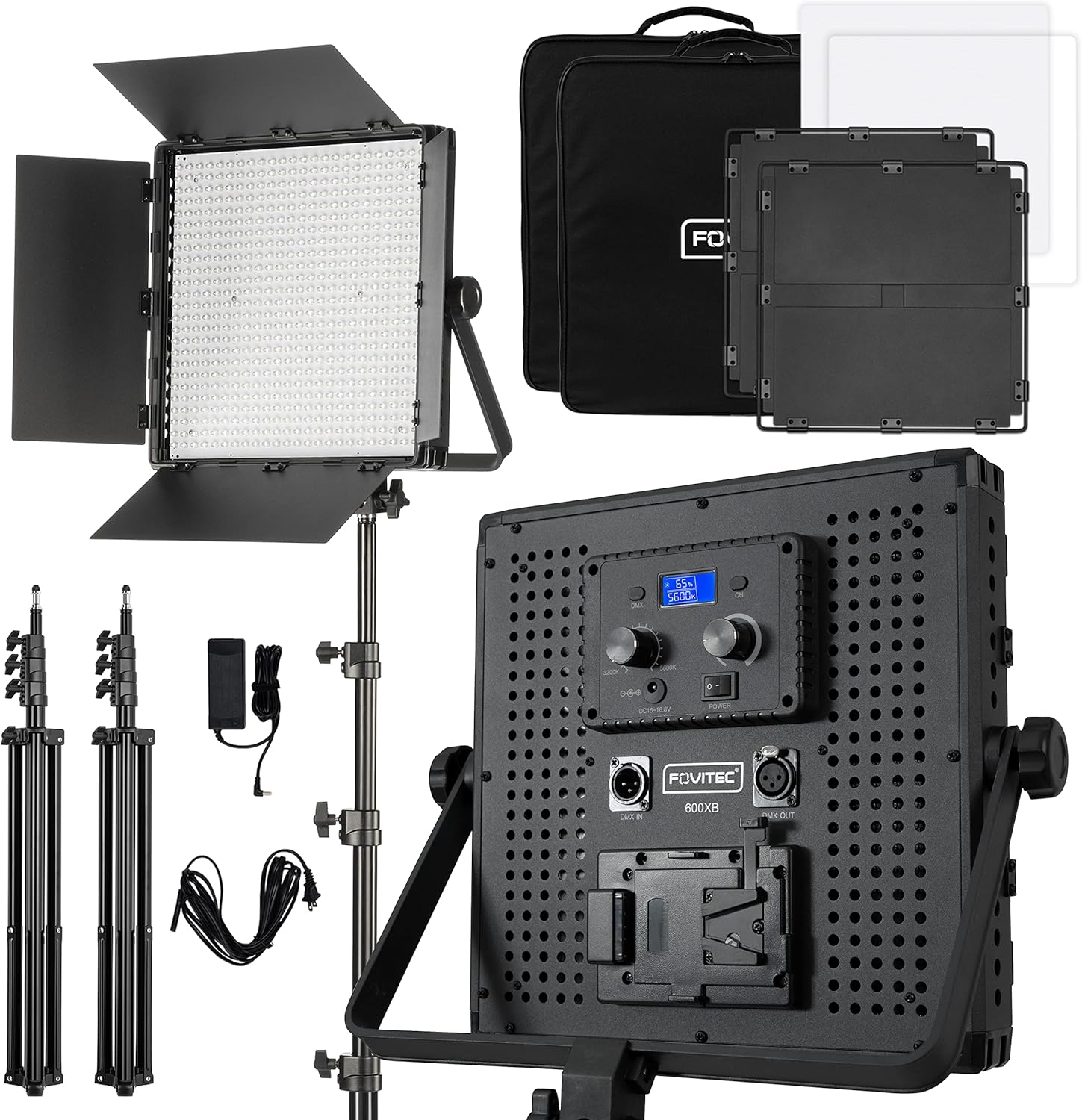 Portable 2-Light 600 LED Bi-Color Panel Kit with Cases & Stands P66798
