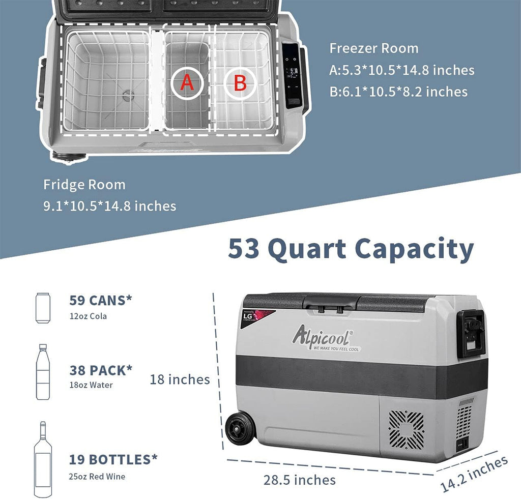 53 Quart Dual Temperature Control Portable Car Fridge Freezer E902292
