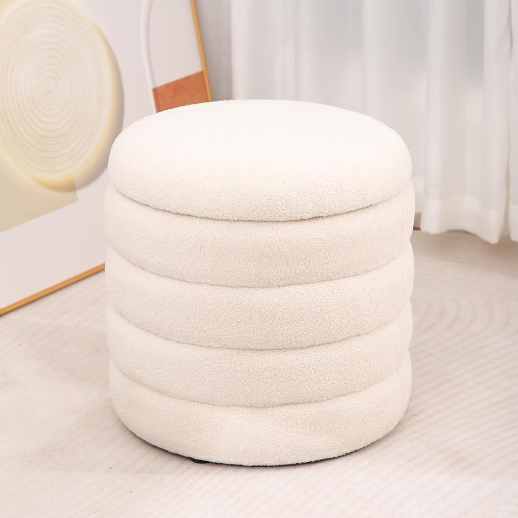 White Round Upholstered Ottoman O109128