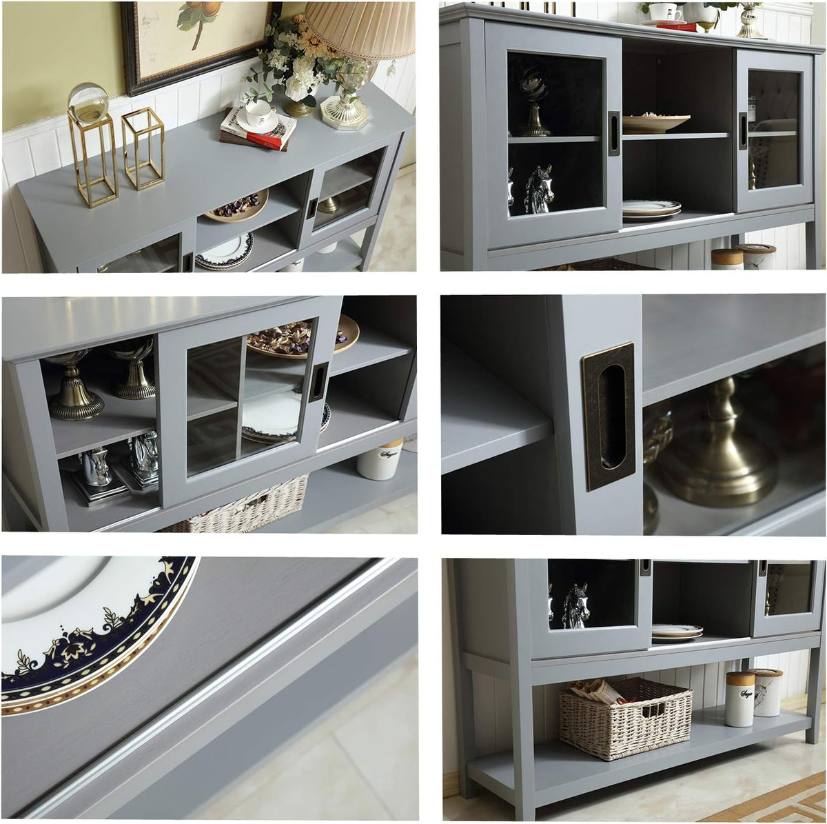 Gray Wood Sideboard Cabinet with Sliding Doors L8941