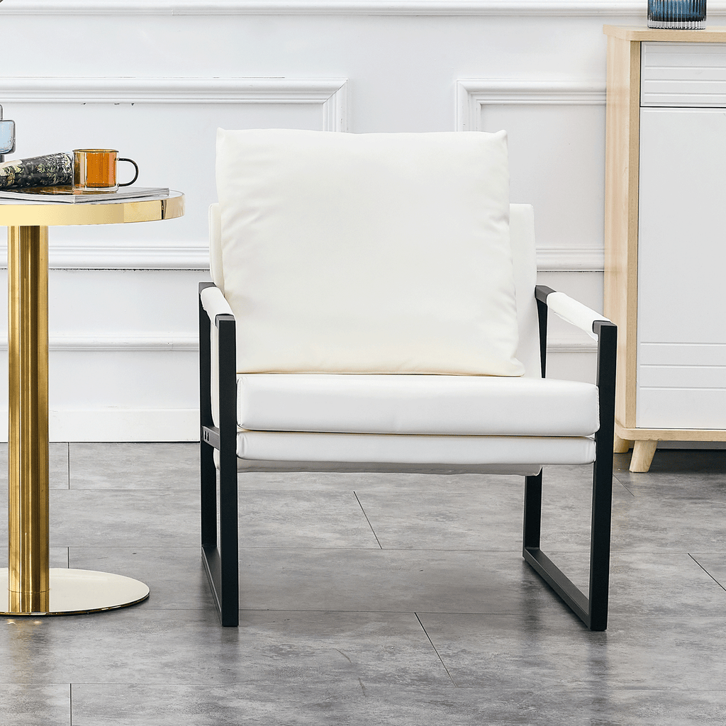 White PU Leather Upholstered Armchair with Metal Frame S15188