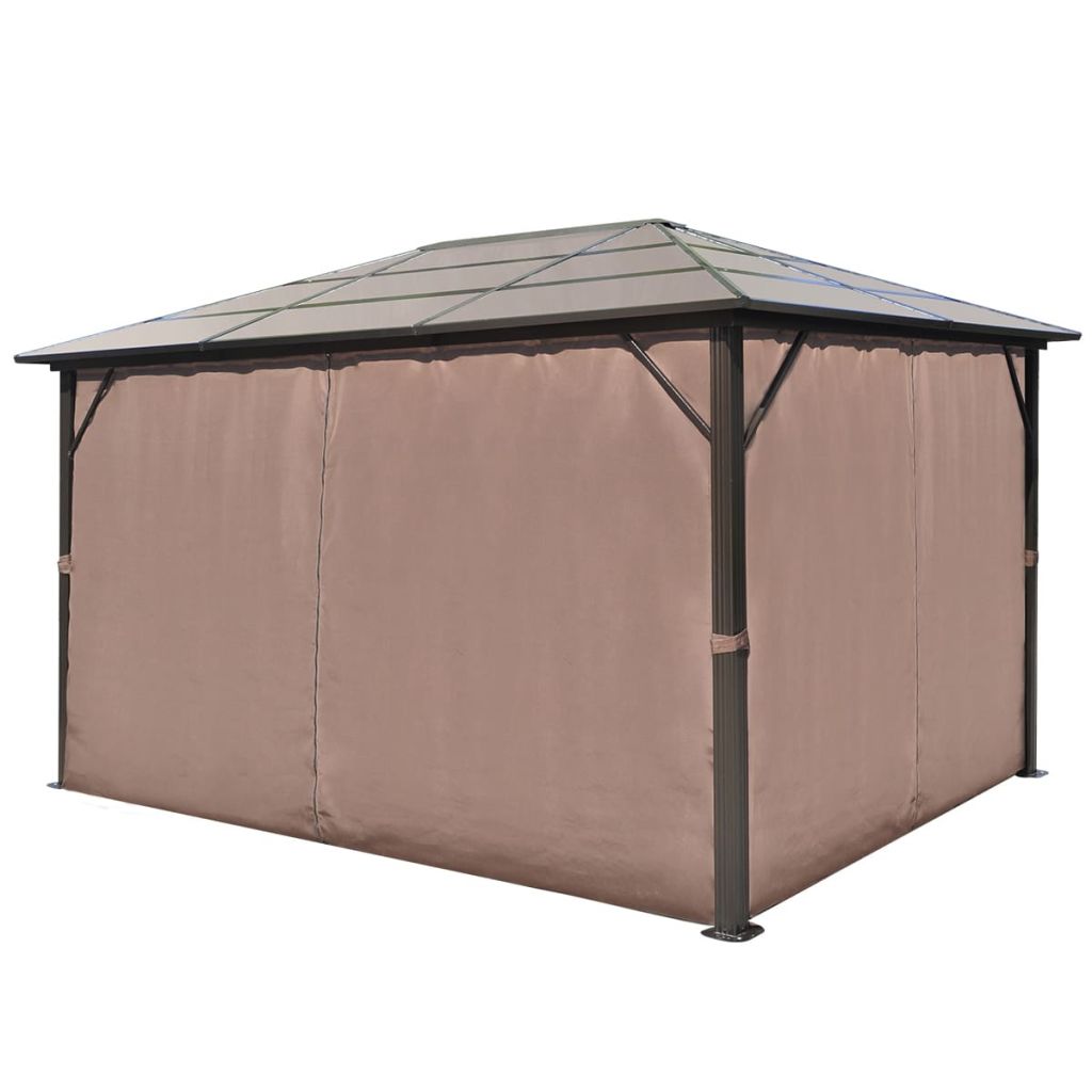 Gazebo with Curtain Sunshade Shelter Hook, Loop Fastener Sunlight Brown Aluminum 13' x 10' x 8' W316