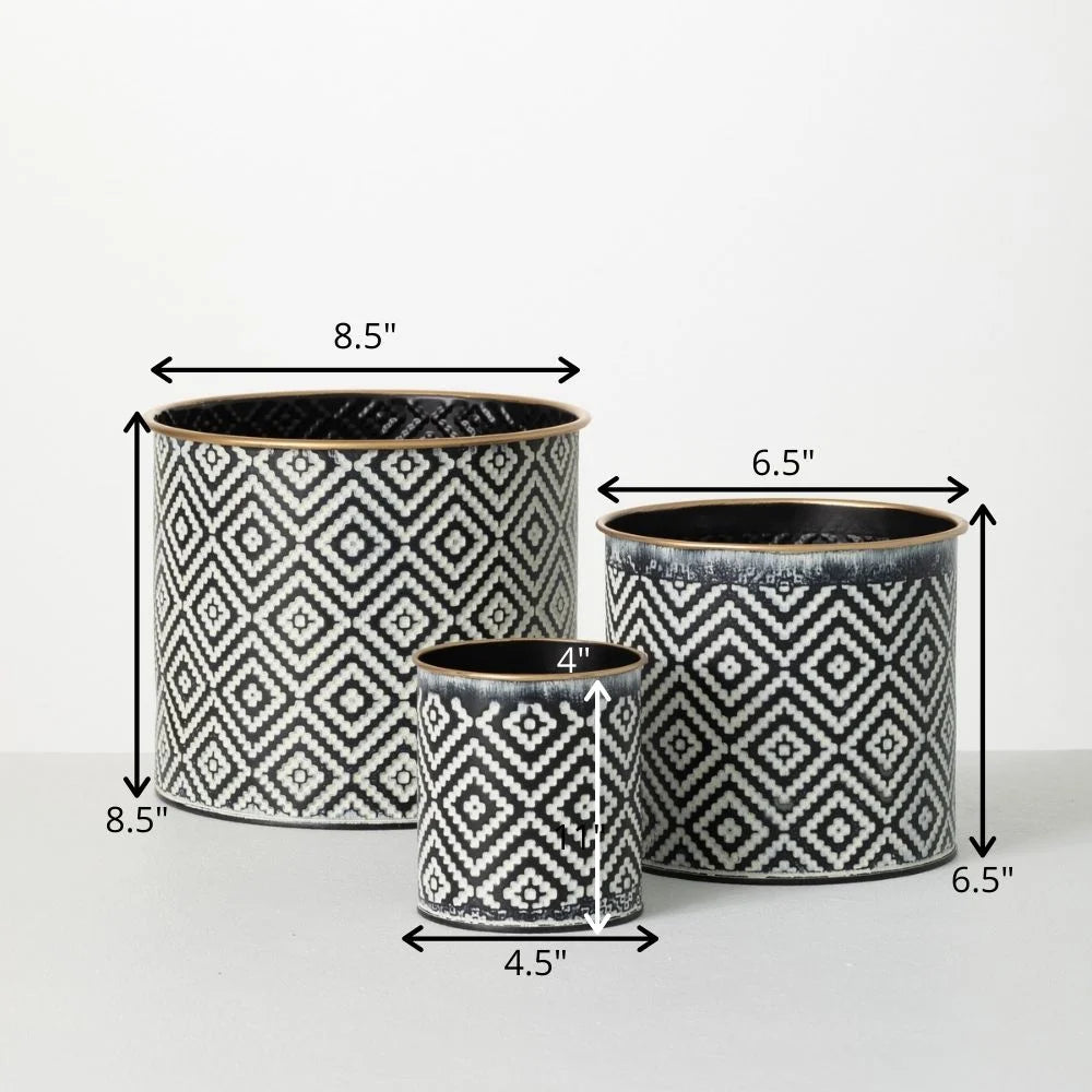 Geometric Motif Metal Planter Set of 3, Multicolored O389