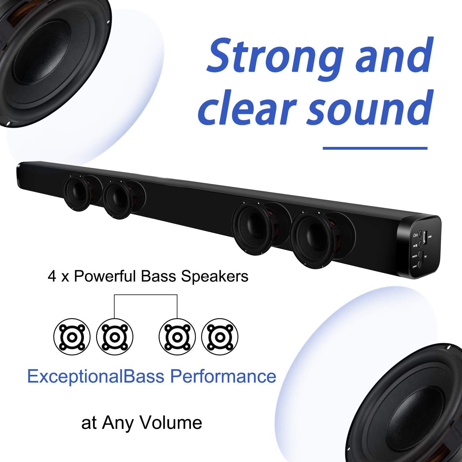 2 in 1 Home Theater Surround Sound System Soundbar Speaker with 4 Driver Speakers, Wall Mountable, Pack of 2 E967
