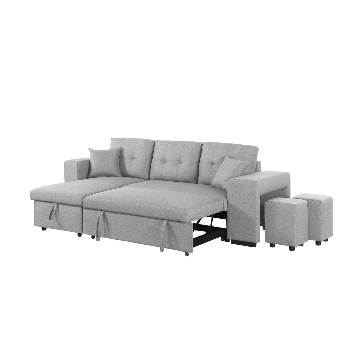 95" Wide Reversible Fabric Sofa Bed Chaise Ottoman Light Gray C323