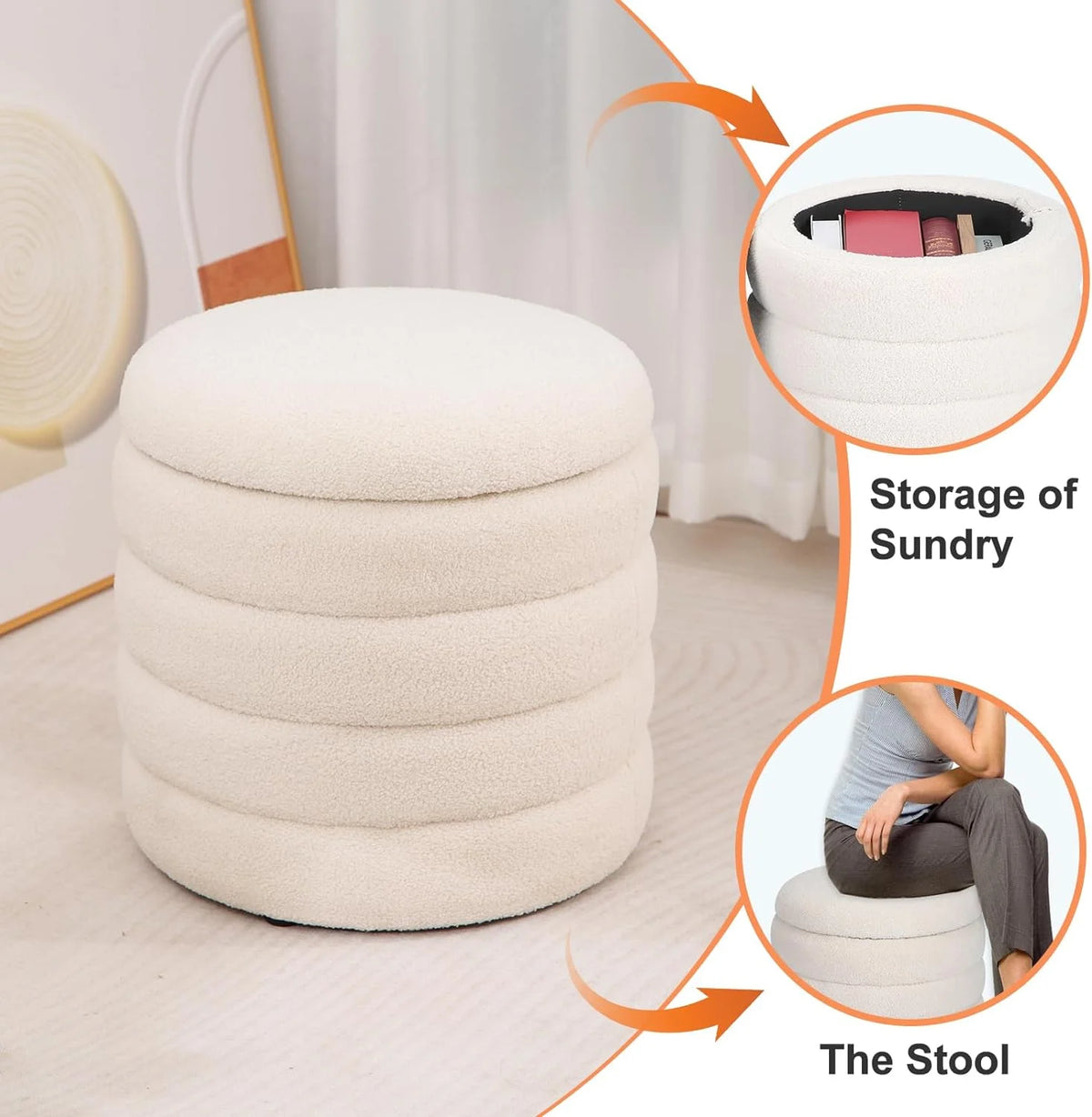 White Round Upholstered Ottoman O109128