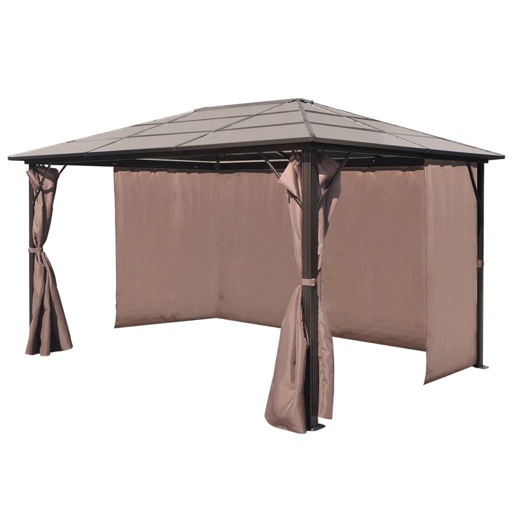 Gazebo with Curtain Sunshade Shelter Hook, Loop Fastener Sunlight Brown Aluminum 13' x 10' x 8' W316