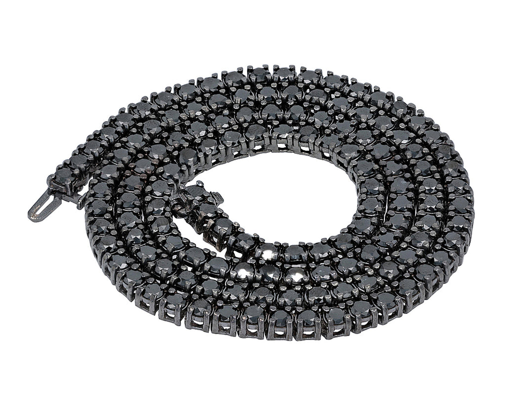 Black Diamond Tennis Chain Necklace White Gold 18"-22" W437