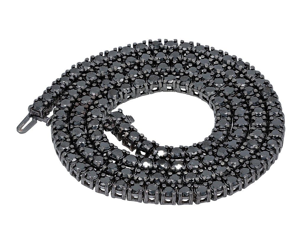 Black Diamond Tennis Chain Necklace White Gold 18"-22" W437