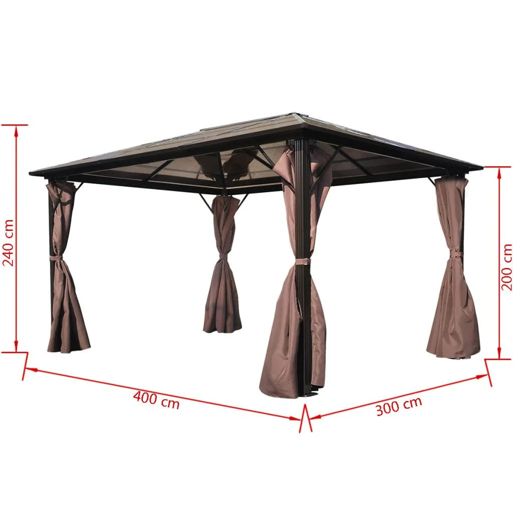Gazebo with Curtain Sunshade Shelter Hook, Loop Fastener Sunlight Brown Aluminum 13' x 10' x 8' W316