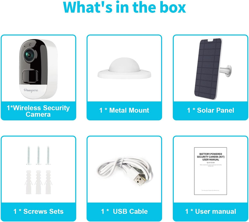 Wireless Security Camera Outdoor with Solar Panel, 5200mAh Rechargeable Battery, 2K WiFi Night Vision, IP66 Waterproof, PIR Motion Detection C891014