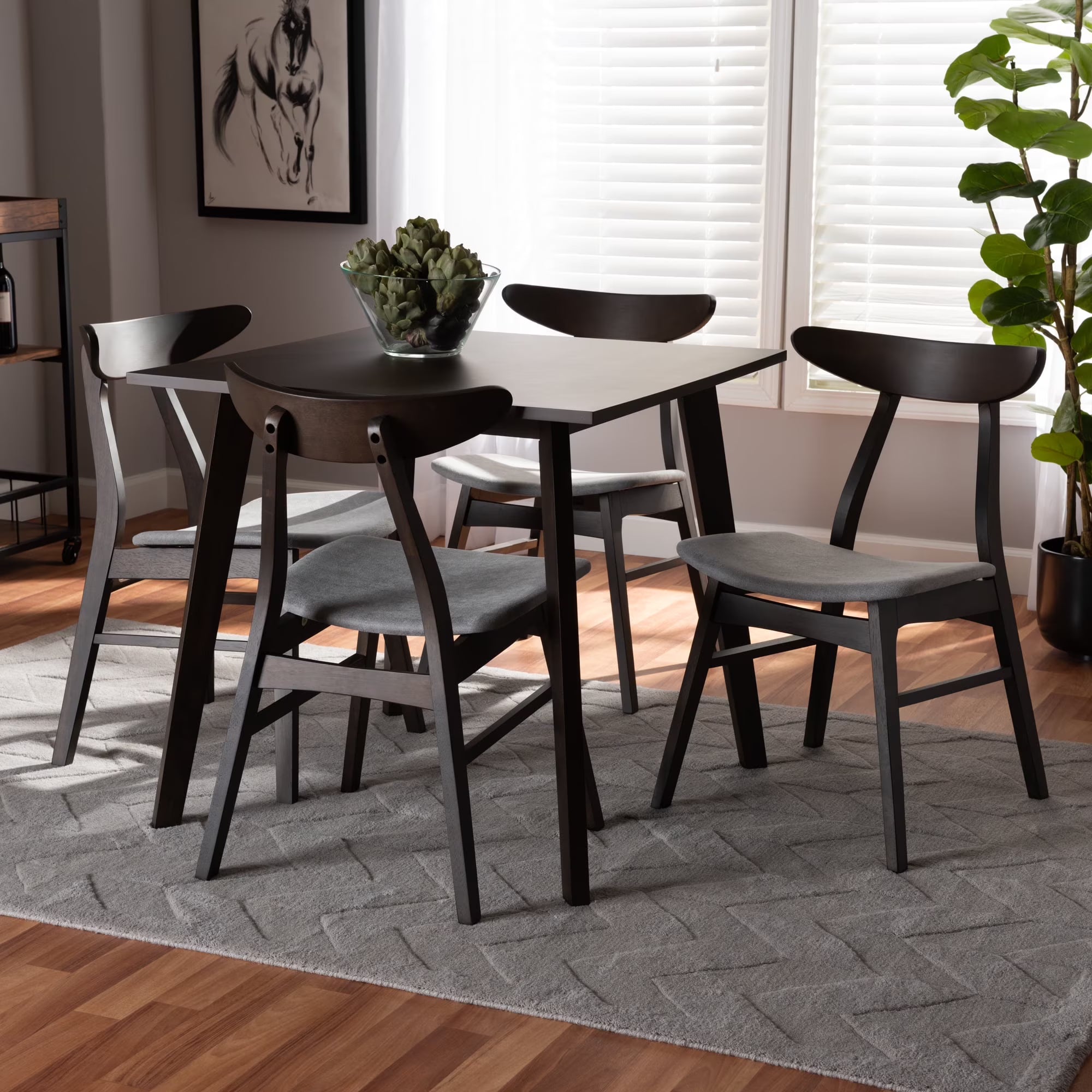 5-Piece Light Grey Fabric Wood Dining Set H81943