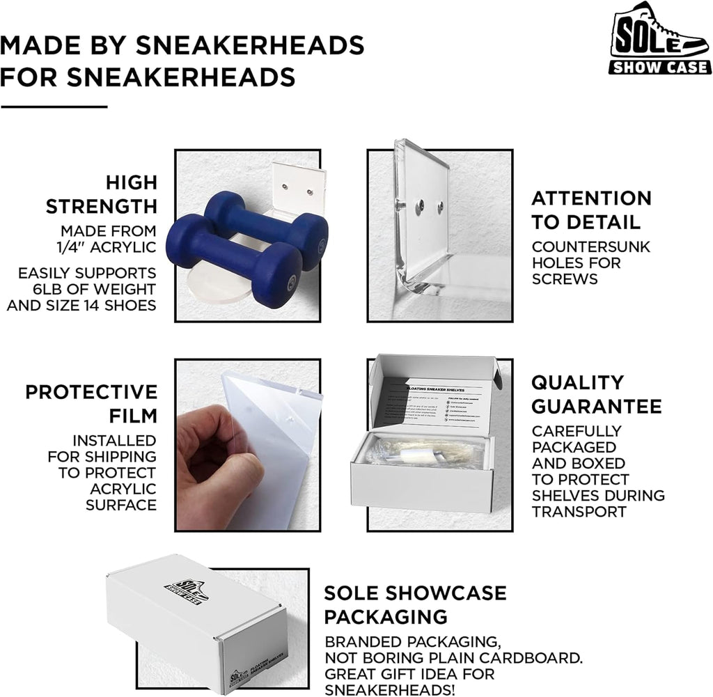 6 Clear Floating Shoe Shelves with Hardware W3399