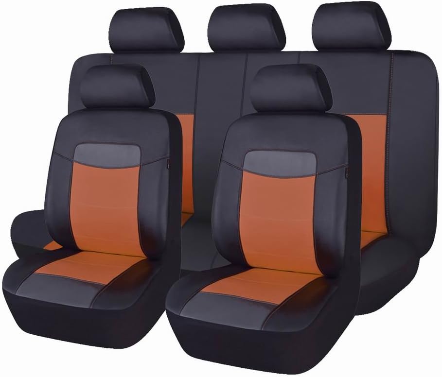 Black Leather Waterproof Car Seat Covers Full Set J356