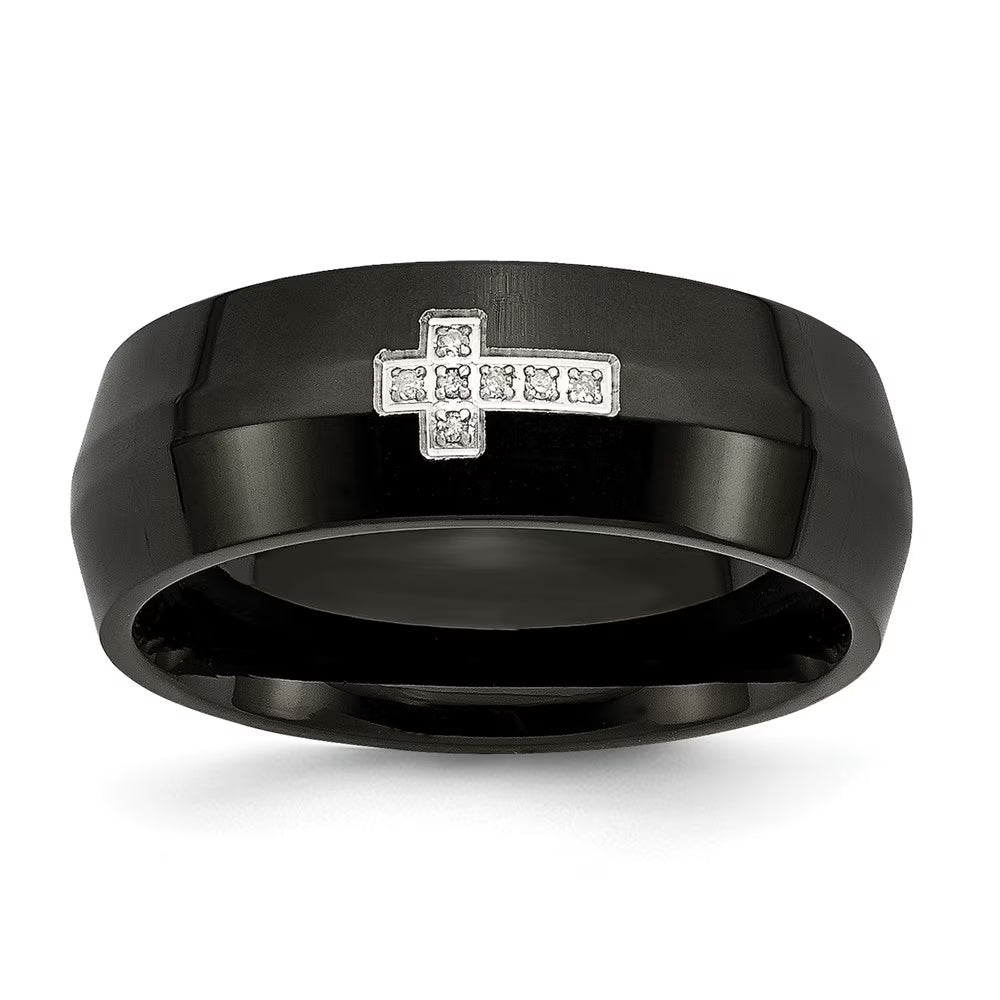 Black IP-plated Diamond Cross Ring Size 12 G386624