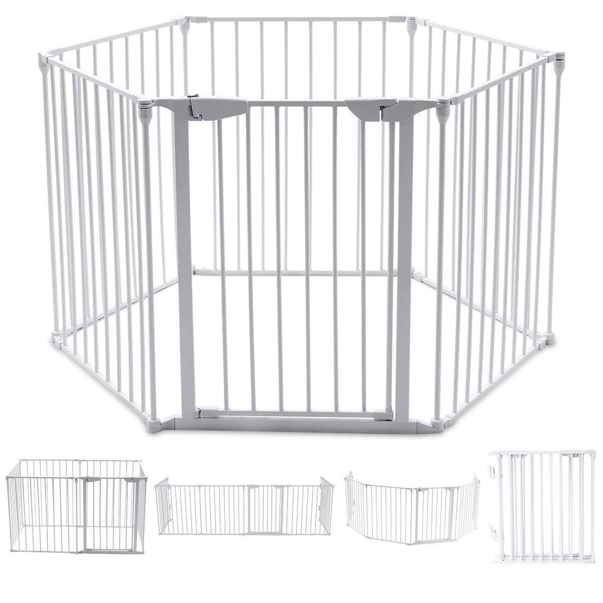 White 6 Panel Metal Playpen Barrier T21835