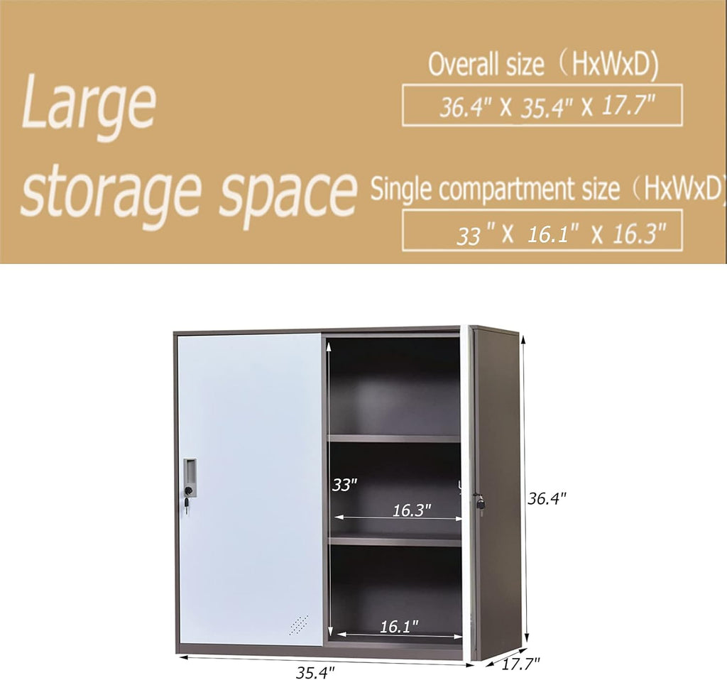 White Metal Storage Cabinet with Doors and Lock I858297