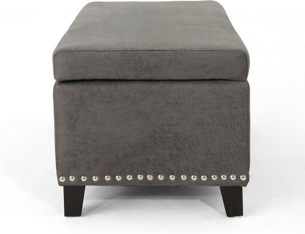 Slate Microfiber Storage Ottoman D8899