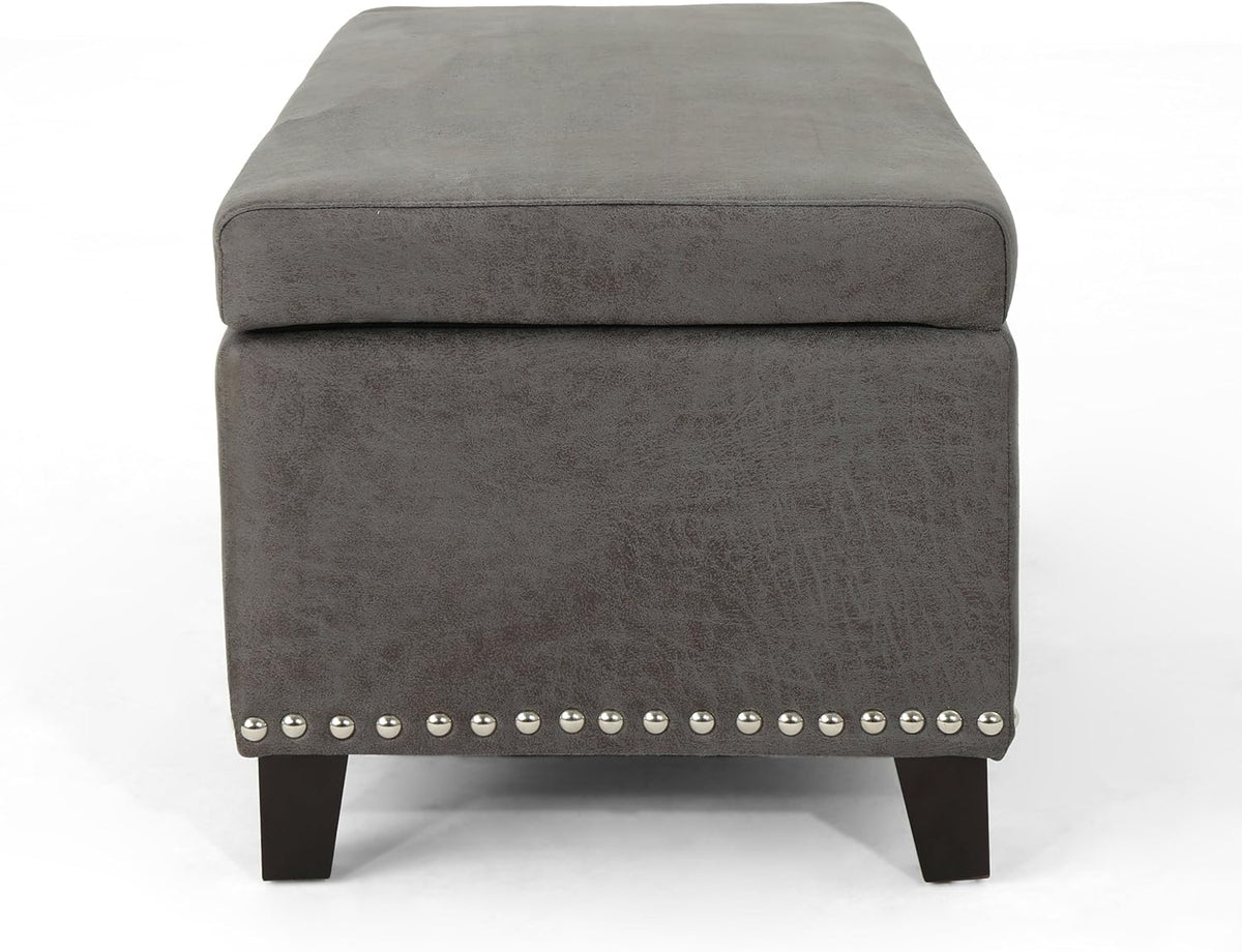 Slate Microfiber Storage Ottoman D8899