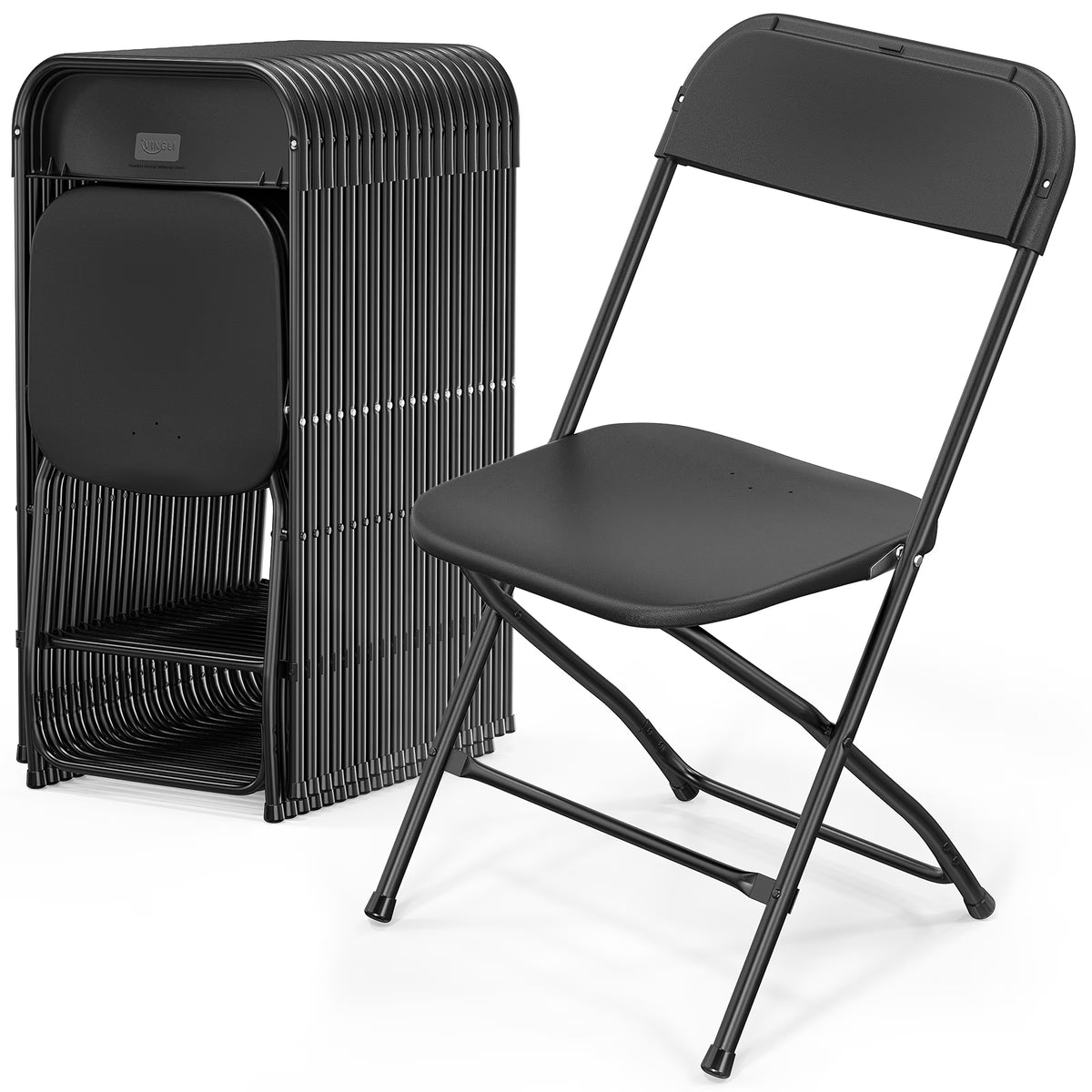 Black Plastic Folding Chair with Steel Frame Y20771