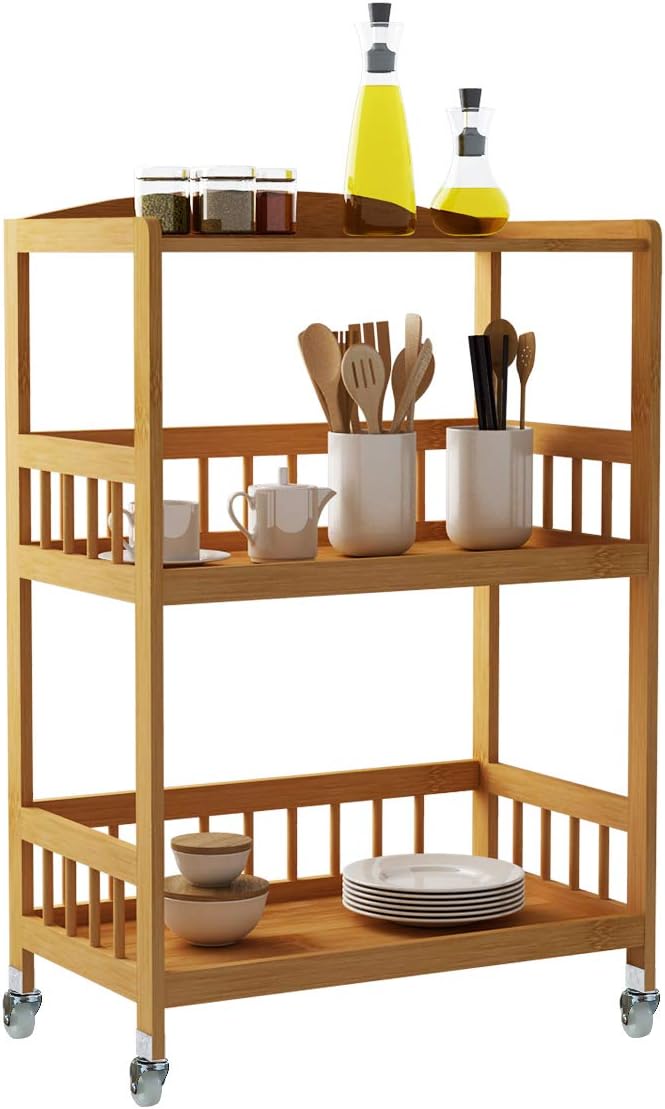 3-Tier Bamboo Storage Utility Cart on Wheels Z5615