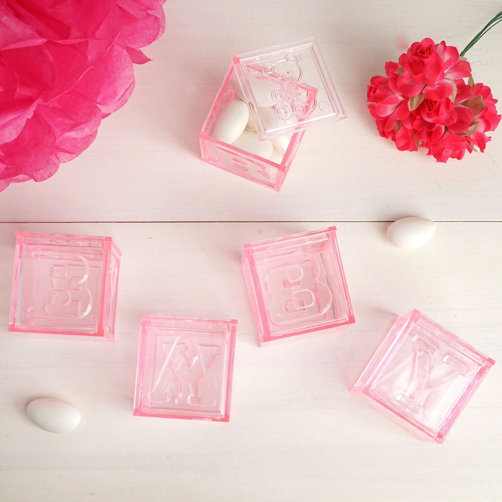 Pink Fillable Baby Blocks Party Favor Gift - 12/pk T940