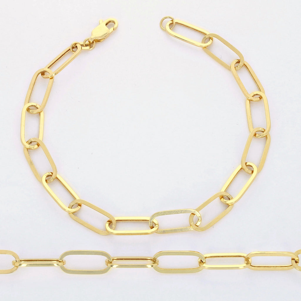 14k Yellow Gold 6mm Paperclip Chain Bracelet Y105