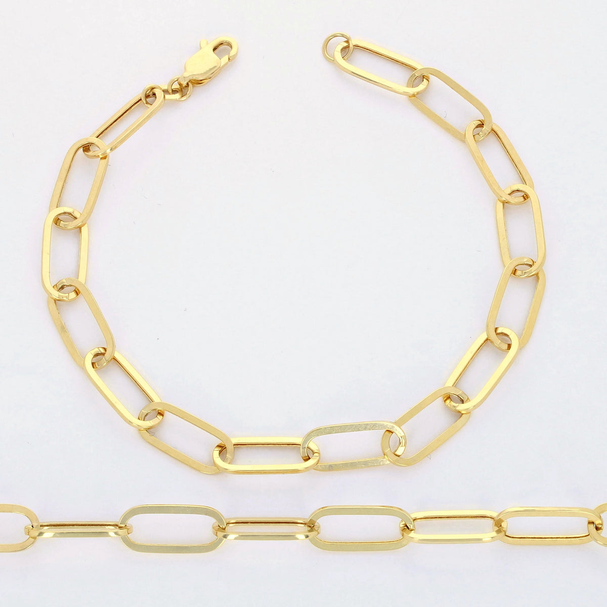 14k Yellow Gold 6mm Paperclip Chain Bracelet Y105