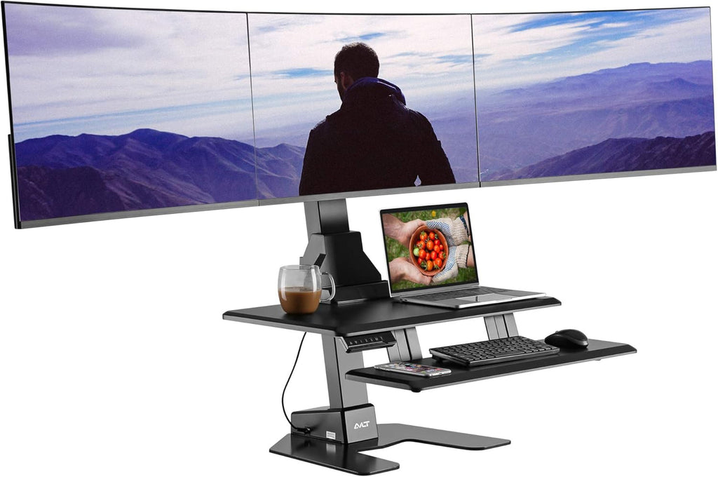 Triple 32" Monitor Electric Standing Desk Extra Large 28"x 16" Tabletop Motorized Height Adjustable Sit to Stand Table I34566