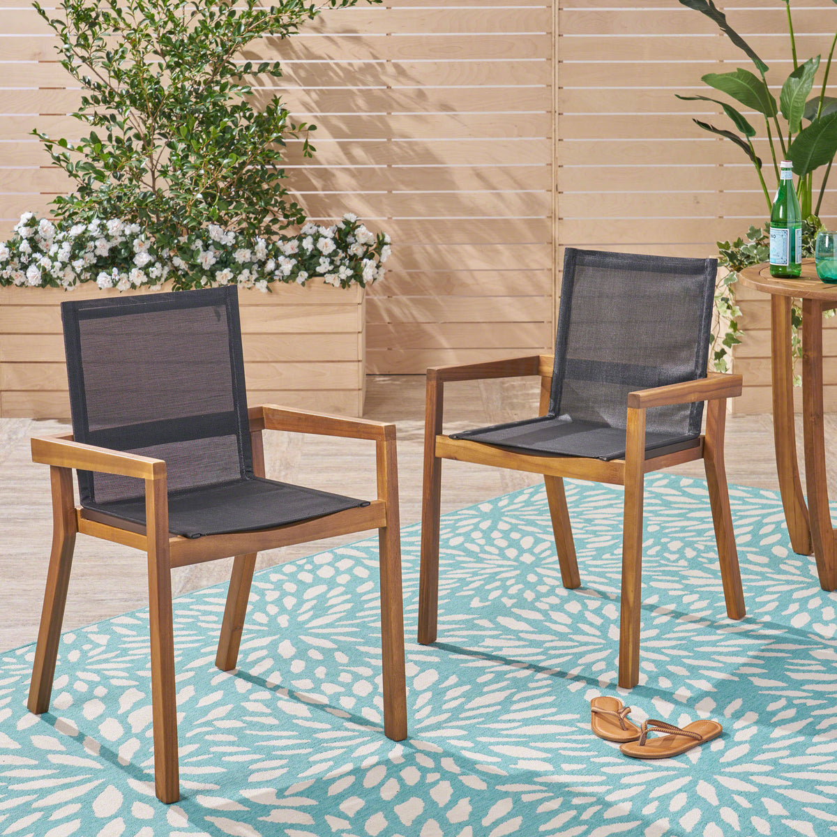 Acacia Wood and Mesh Dining Chairs (Set of 2) P2413