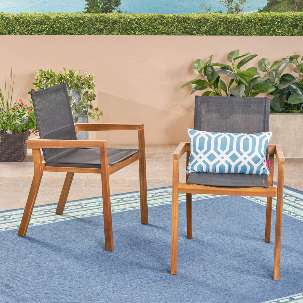 Acacia Wood and Mesh Dining Chairs (Set of 2) P2413