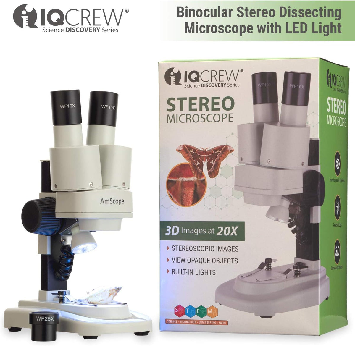 Portable Binocular Stereo Microscope, 20X and 40X Magnification, LED Light Source I50405