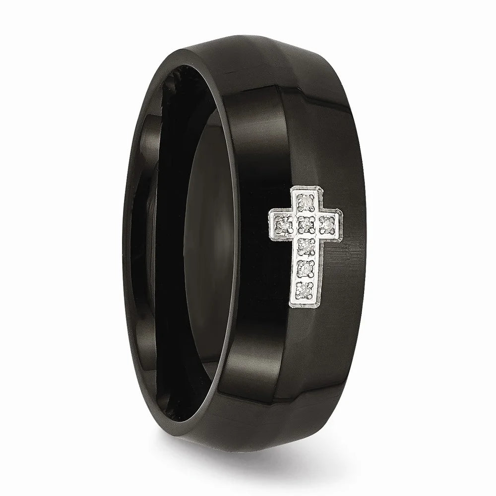 Black IP-plated Diamond Cross Ring Size 12 G386624