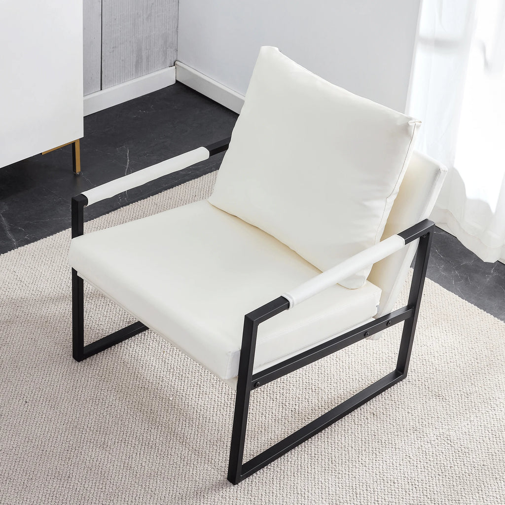 White PU Leather Upholstered Armchair with Metal Frame S15188
