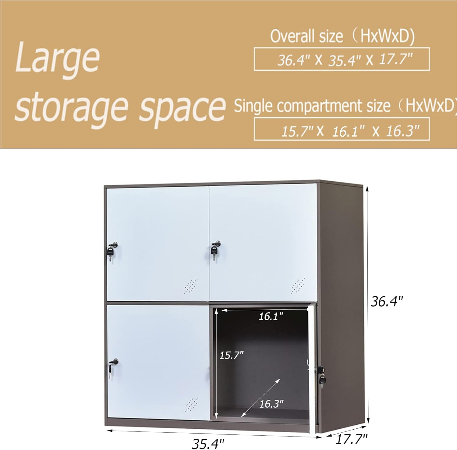 White Metal Storage Cabinet with Doors and Lock I858297