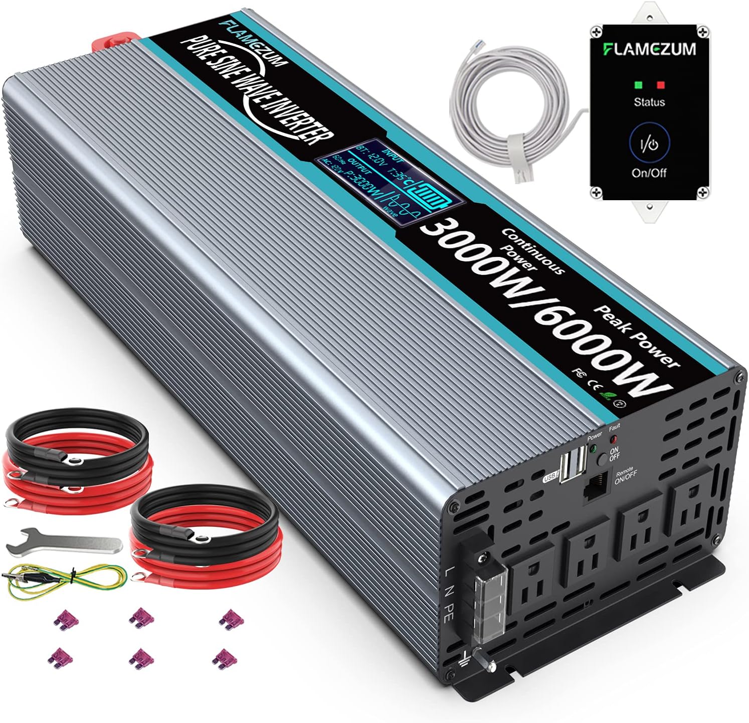 1500 Watt 12V DC to 110V AC Power Inverter with 2 USB Ports, Pack of 2 S492
