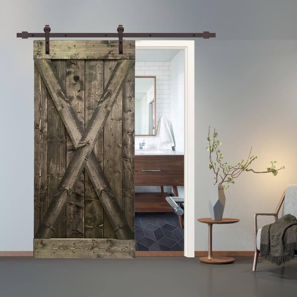 36 in. x 84 in. Espresso Stained Wood Interior Sliding Barn Door with Hardware Kit S780904