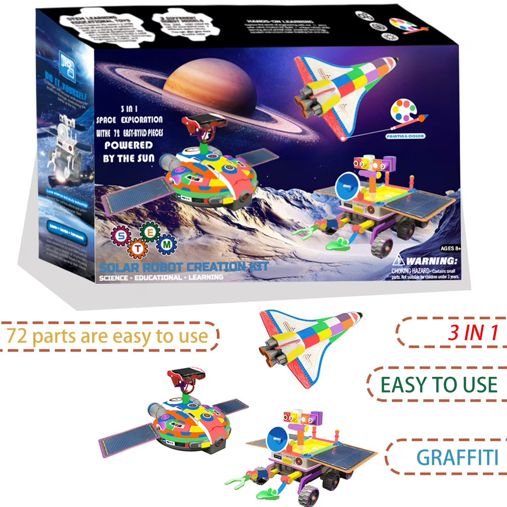 3 In 1 Solar Robot Kit with Paints and Paintbrush DIY Science Experiments Toys Q934920