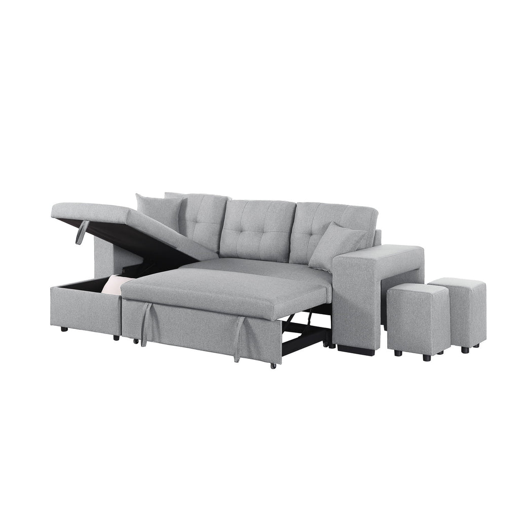 95" Wide Reversible Fabric Sofa Bed Chaise Ottoman Light Gray C323