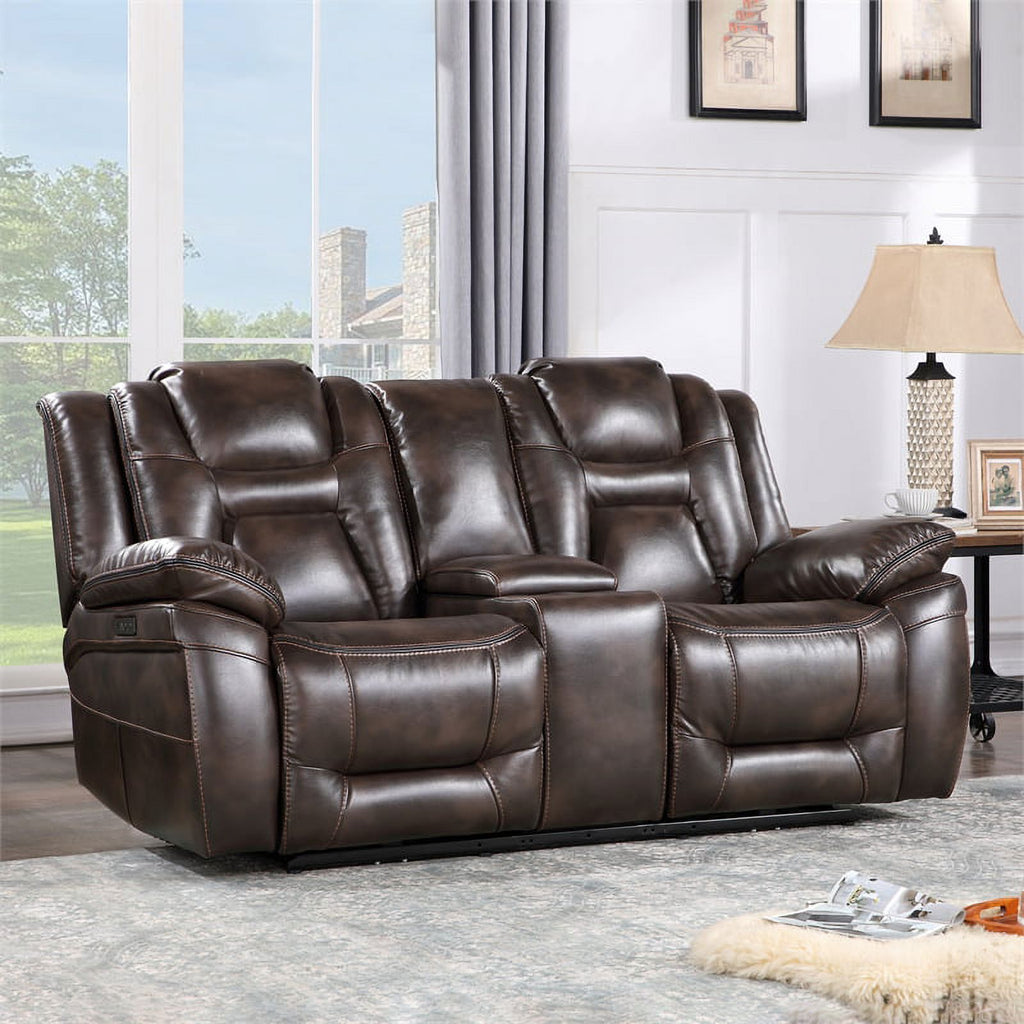 Brown Faux Leather Dual Power 3PC Set J2397