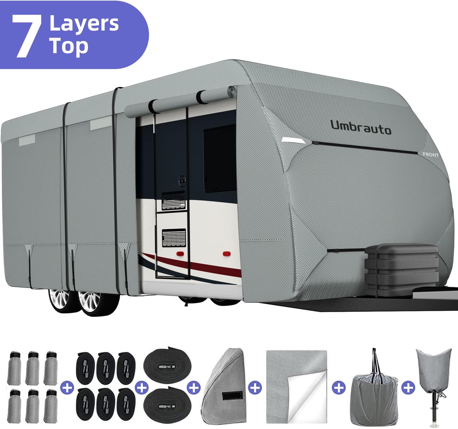 7 Layers Top Camper Cover for 24' to 27' RV with Tongue Jack Cover X7305