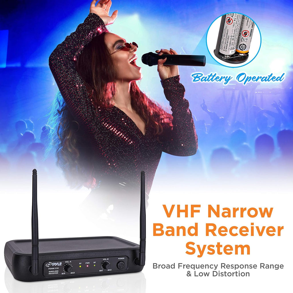 VHF Fixed Dual Frequency Wireless Microphone System with 2 Handheld Dynamic Transmitter Mics, Black C424275