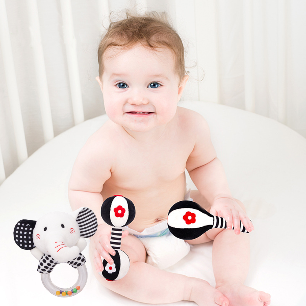 3PCS Soft High Contrast Black and White Baby Rattles S2316