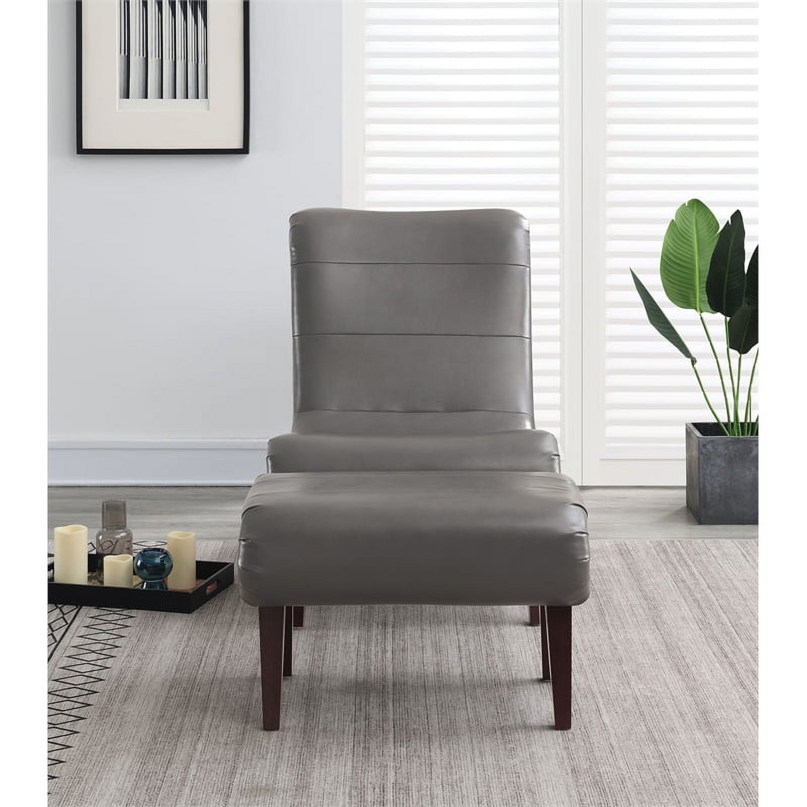 Pewter Faux Leather Lounger with Ottoman H91142