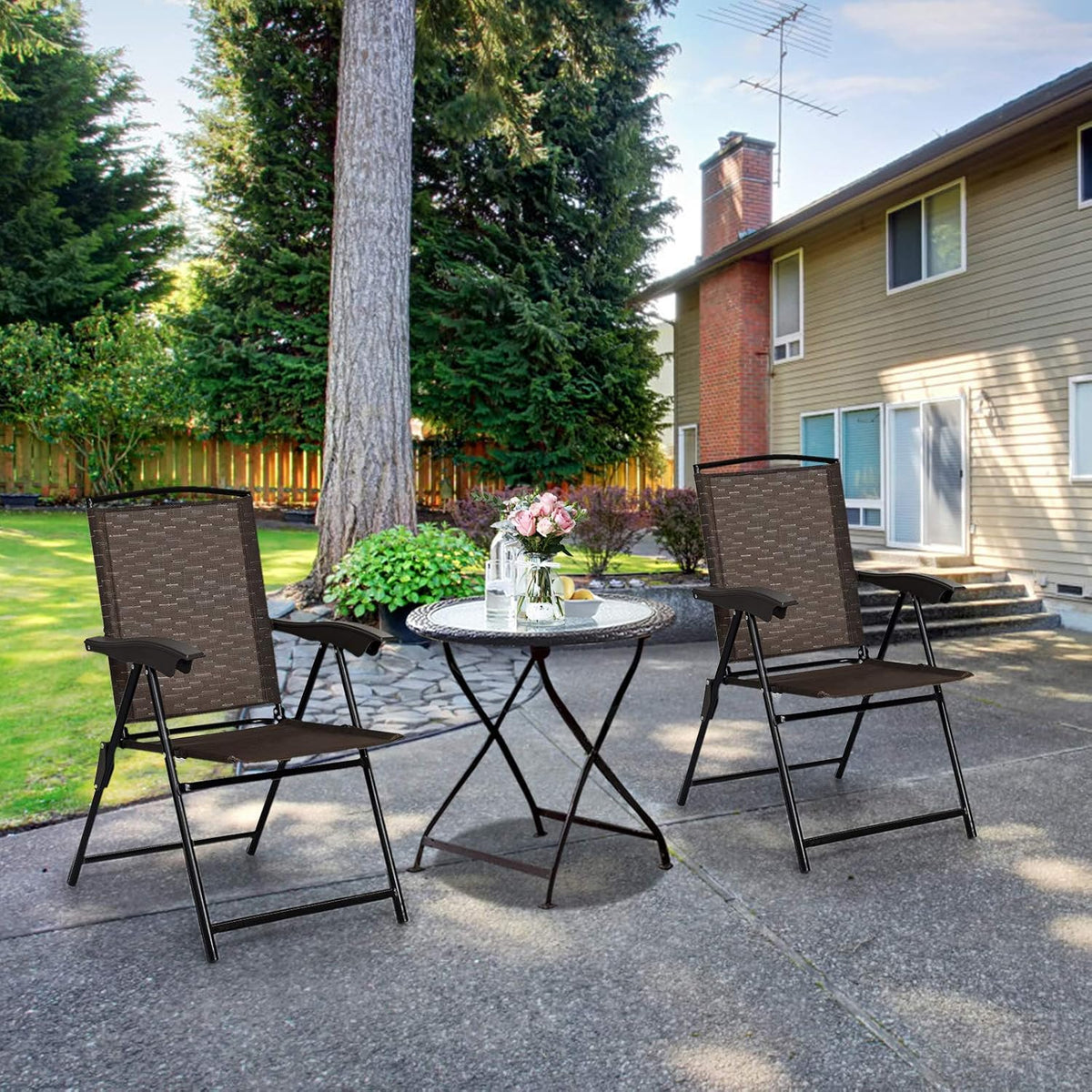 2 Pack Adjustable Sling Back Folding Patio Chairs with Armrest R9169