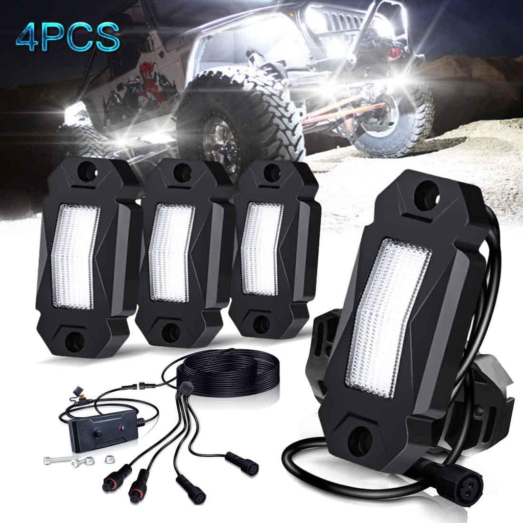 4Pods LED Rock Lights White with Switch Wire Harness H258
