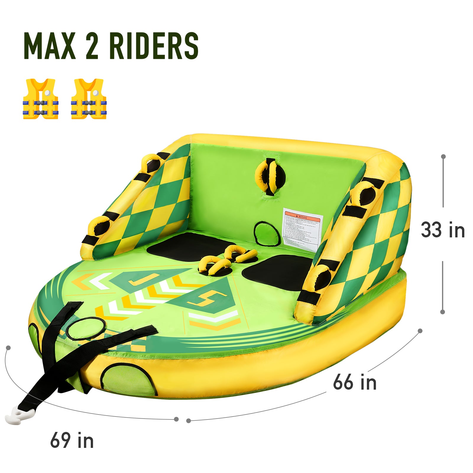 Green Inflatable Towable Tube with Foam Seats & Handles B730670