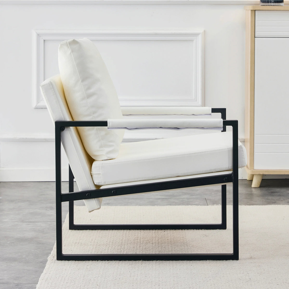 White PU Leather Upholstered Armchair with Metal Frame S15188