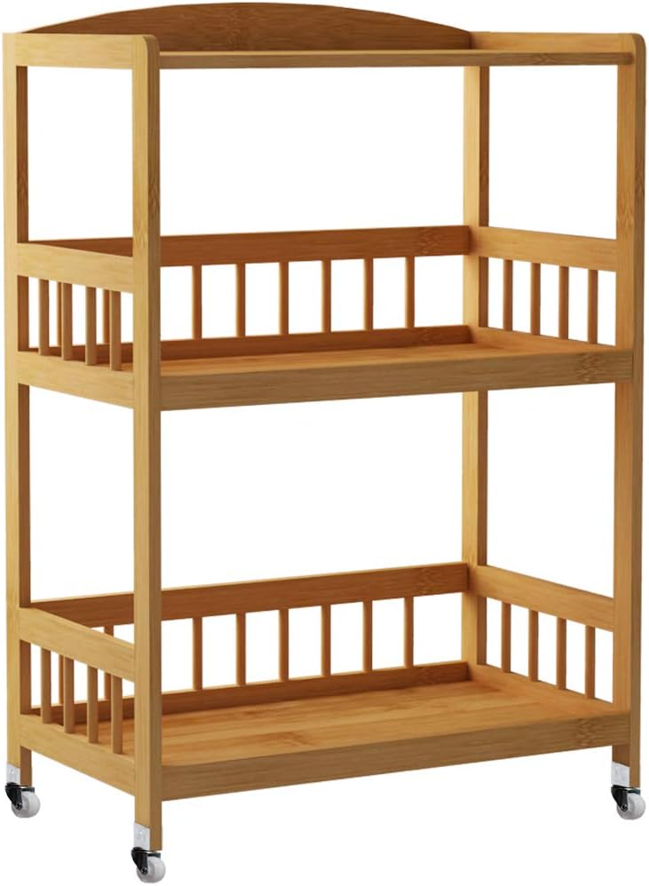 3-Tier Bamboo Storage Utility Cart on Wheels Z5615